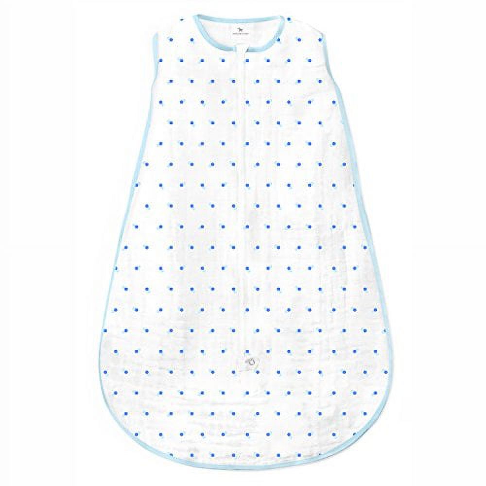 Amazing Baby Cotton Muslin Sleeping Sack, For Baby Boy or Girl, Wearable Blanket with 2-way Zipper, Dots, Blue, Small (0-6 Month) - image 1 of 3