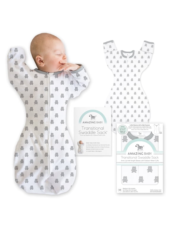 Transitional Swaddle Sack with Arms Up Half-Length Sleeves and Mitten Cuffs, Better Sleep for Baby Boy & Baby Girl, Tiny Bear, Small, 0-3 Mo, 6-14 lbs