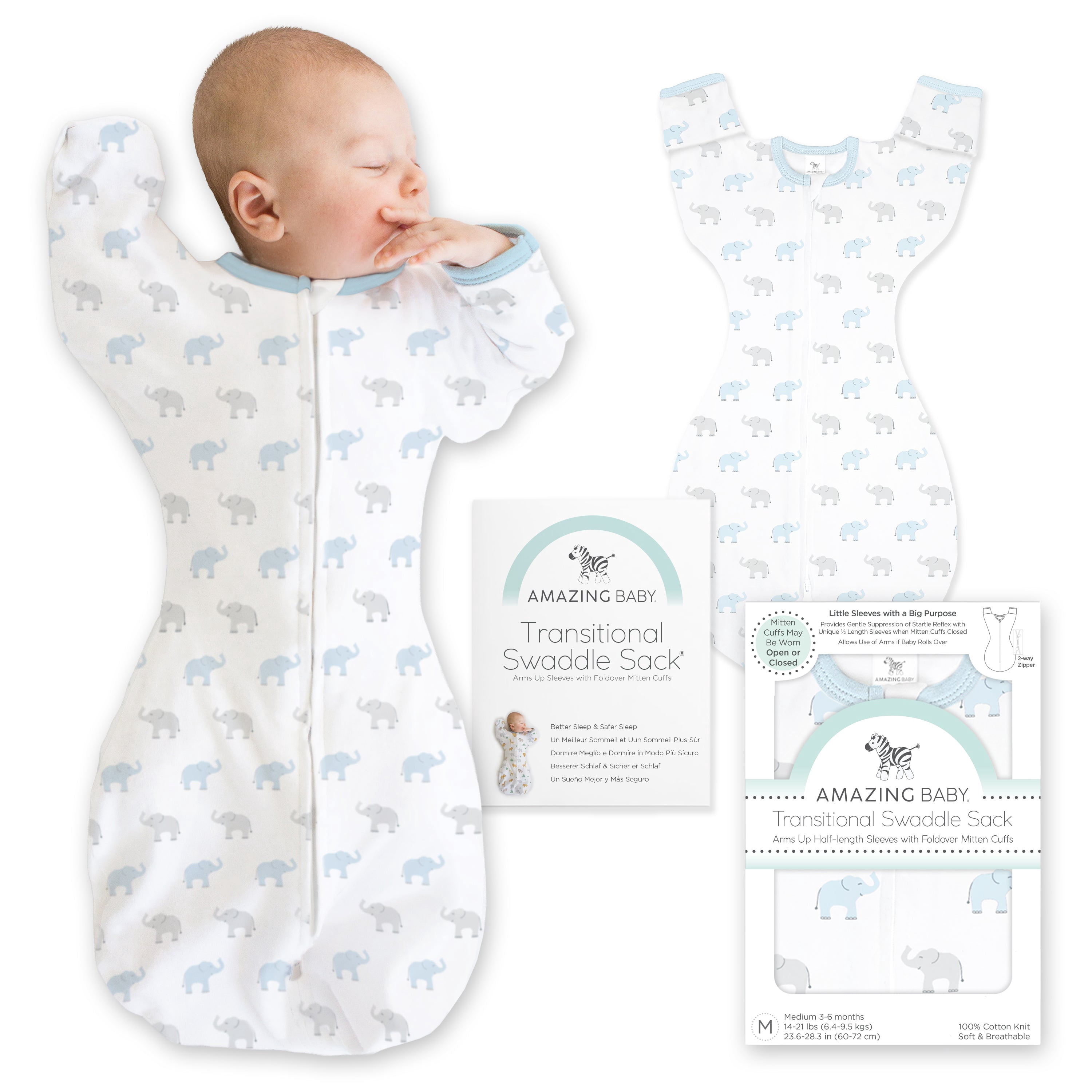 Amazing Baby Transitional Swaddle Sack, Small, Blue, 0-3 Months, Arms ...
