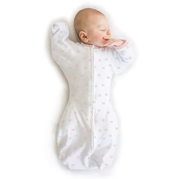 Amazing Baby Transitional Swaddle Sack with Arms Up Half-Length Sleeves and Mitten Cuffs, Better Sleep for Baby Girl, Tiny Bows, Medium, 3-6 Mo, 14-21 lbs