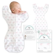 Amazing Baby Transitional Swaddle Sack with Arms Up Half-Length Sleeves and Mitten Cuffs, Better Sleep for Baby Girl, Tiny Elephants, Pink, Medium, 3-6 Mo, 14-21 lbs