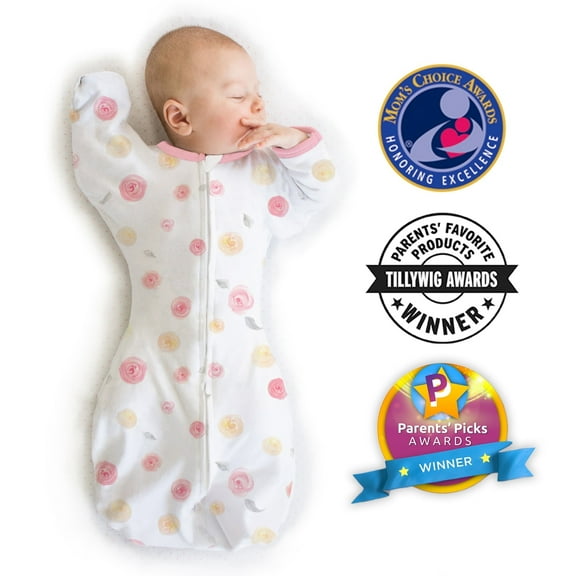 Amazing Baby Transitional Swaddle Sack, Arms Up Swaddle with Half-Length Sleeves & Mitten Cuffs, Easy Transition Swaddle Sleep Sack, Small, 0-3 Months, 6-14 lb, Little Watercolor Roses