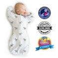 thumbnail image 1 of Amazing Baby Transitional Swaddle Sack, Arms Up Swaddle with Half-Length Sleeves & Mitten Cuffs, Easy Transition Swaddle Sleep Sack, Large, 6-9 Months, 21-24 lb, Little Zebra, 1 of 9