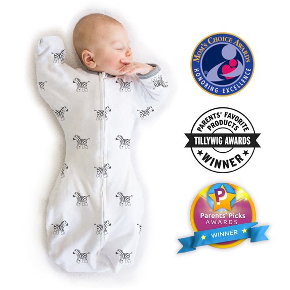 Amazing Baby Transitional Swaddle Sack, Arms Up Swaddle with Half-Length Sleeves & Mitten Cuffs, Easy Transition Swaddle Sleep Sack, Large, 6-9 Months, 21-24 lb, Little Zebra