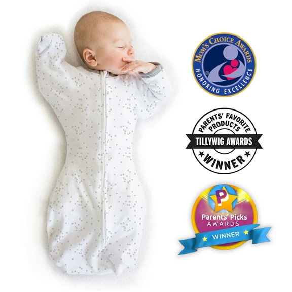 Amazing Baby Transitional Swaddle Sack with Arms Up Half-Length Sleeves and Mitten Cuffs, Better Sleep for Baby Boy & Baby Girl, Sterling Confetti, 6-9 Mo, 21-24 lbs