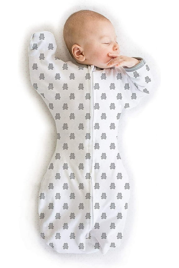 Transitional Swaddle Sack with Arms Up Half-Length Sleeves and Mitten Cuffs, Better Sleep for Baby Boy & Baby Girl, Tiny Bear, Medium 3-6 Mo, 14-21 lbs