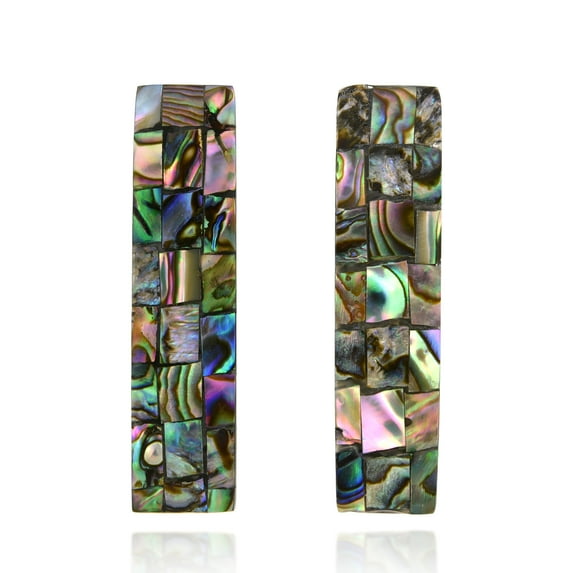 Amazing Bar Shaped Mosaic of Abalone Shell Dangle Post Earrings