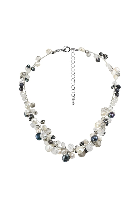 Amazing Cluster of Black Pearls Milky Quartz Crystal Beads Statement Necklace