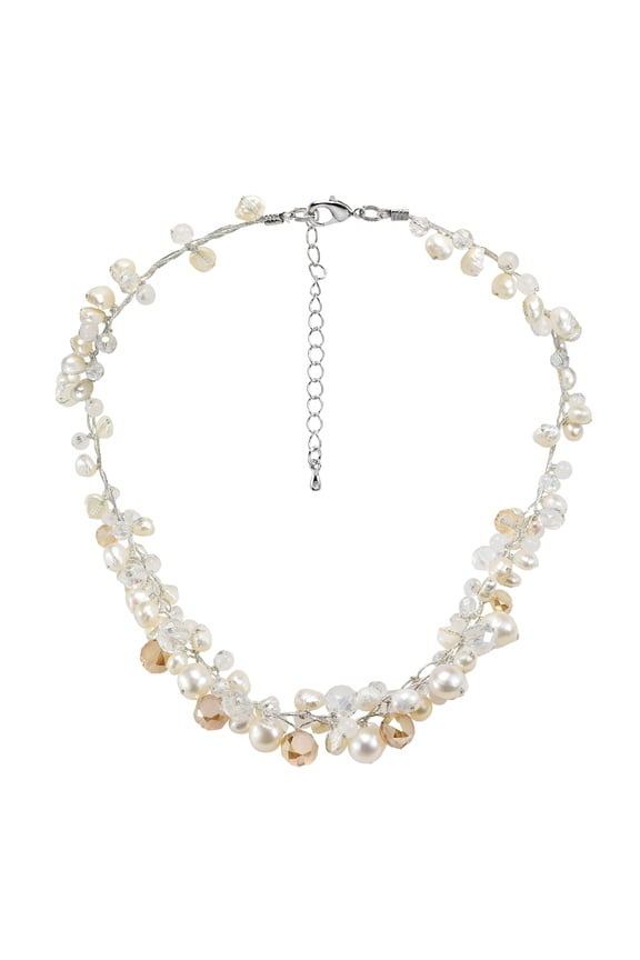 Amazing Cluster of White Pearls Milky Quartz Crystal Beads Statement Necklace for Female Adult