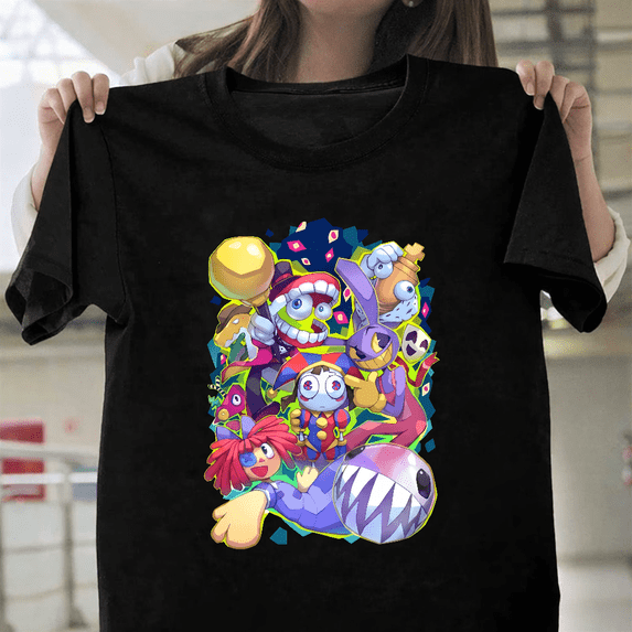 Amazing Colorful Surreal Digital Circus Cartoon Comedy Graphic Art Unisex T-Shirt, for men & women, up to size 5XL.
