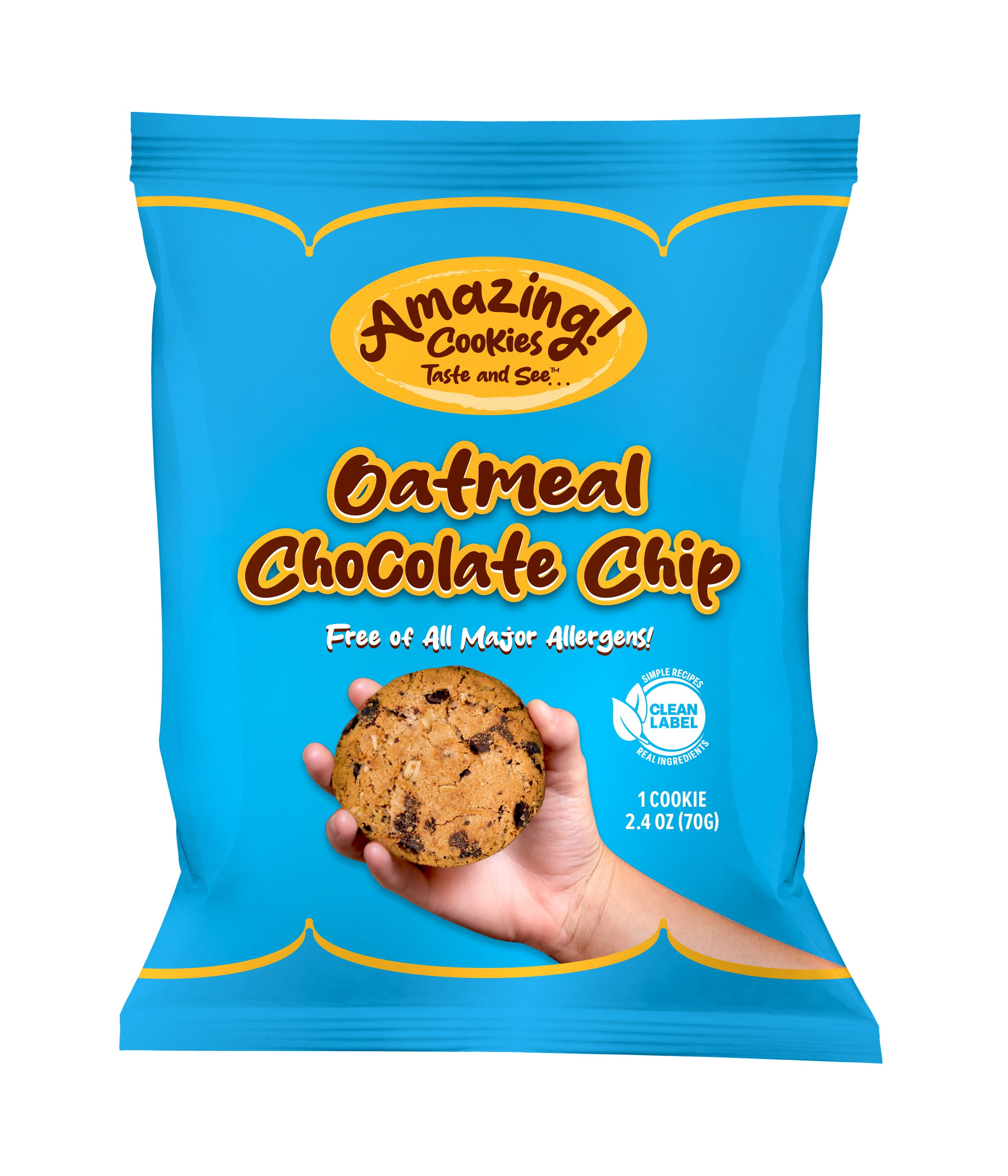 Amazing Cookies - Oatmeal Chocolate Chip - Gluten Free, Vegan, 12ct Individually Wrapped