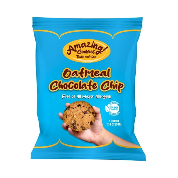 Amazing Cookies - Oatmeal Chocolate Chip - Gluten Free, Vegan, 12ct Individually Wrapped