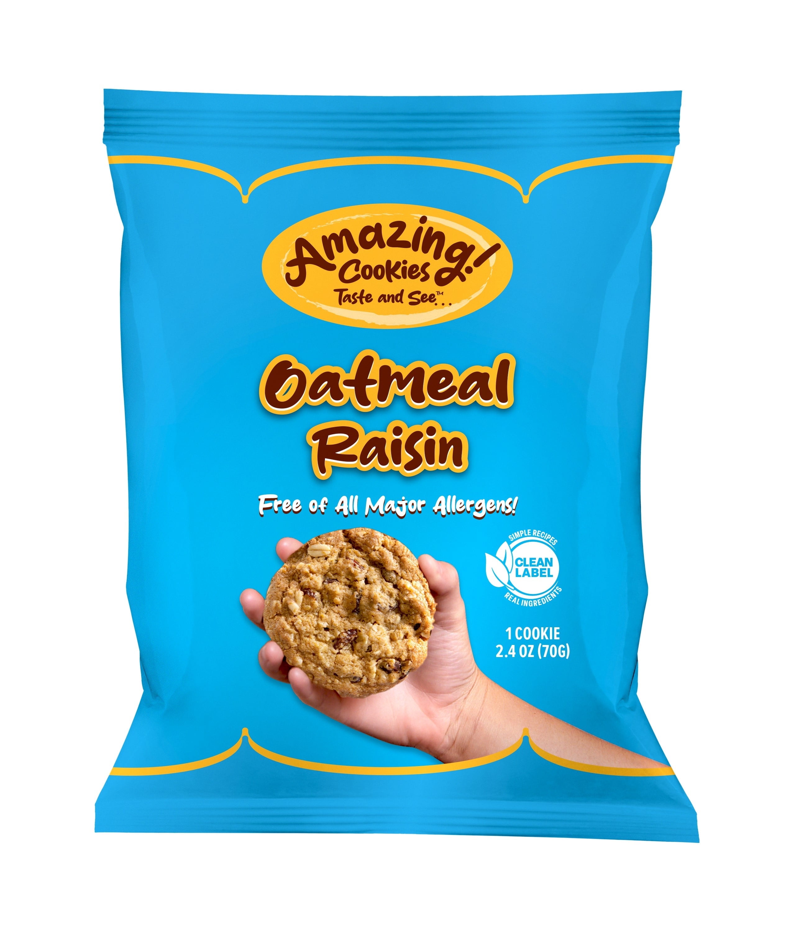Amazing Cookies - Oatmeal Raisin - Gluten Free, Vegan, 12ct Individually Wrapped