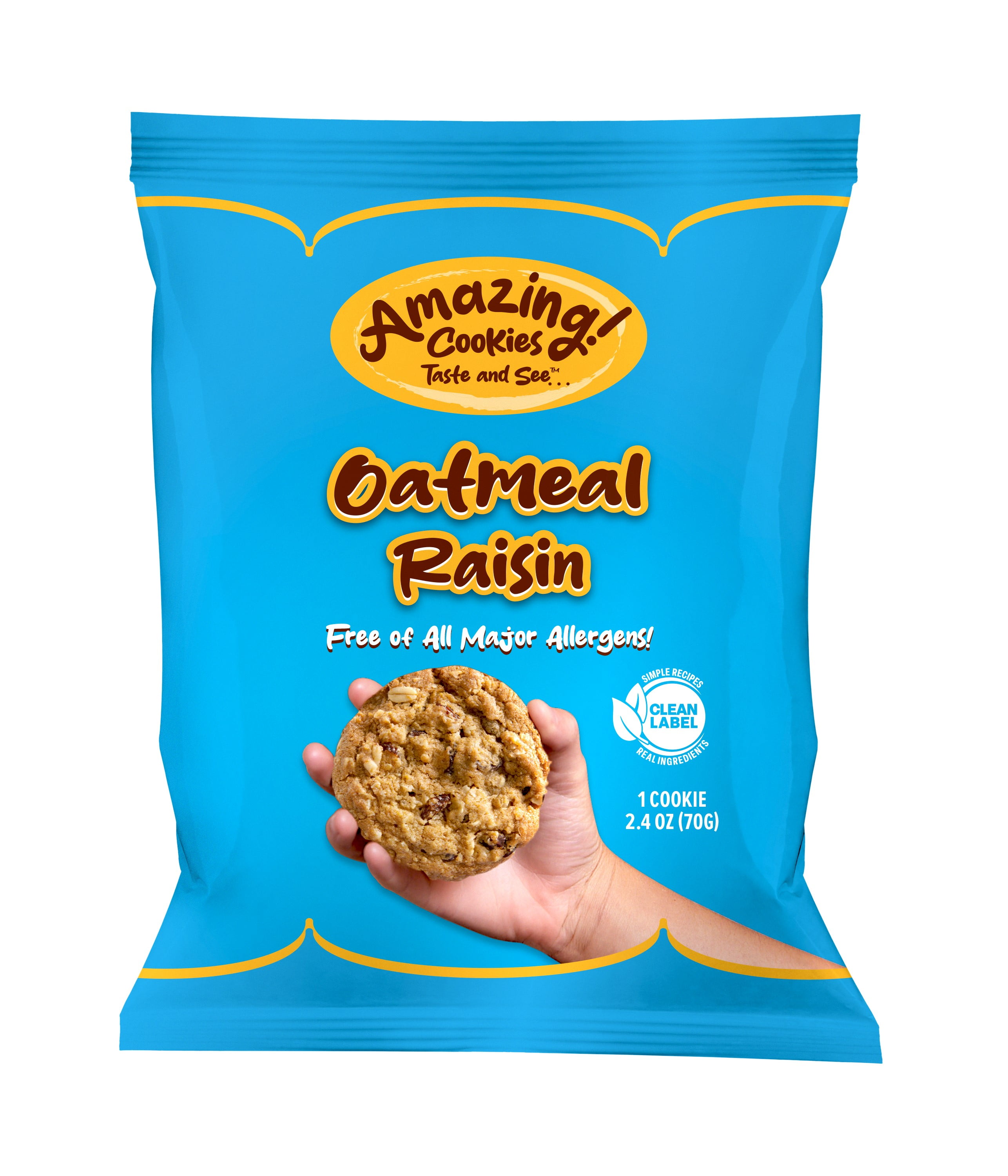 Amazing Cookies - Oatmeal Raisin - Gluten Free, Vegan, 12ct Individually Wrapped
