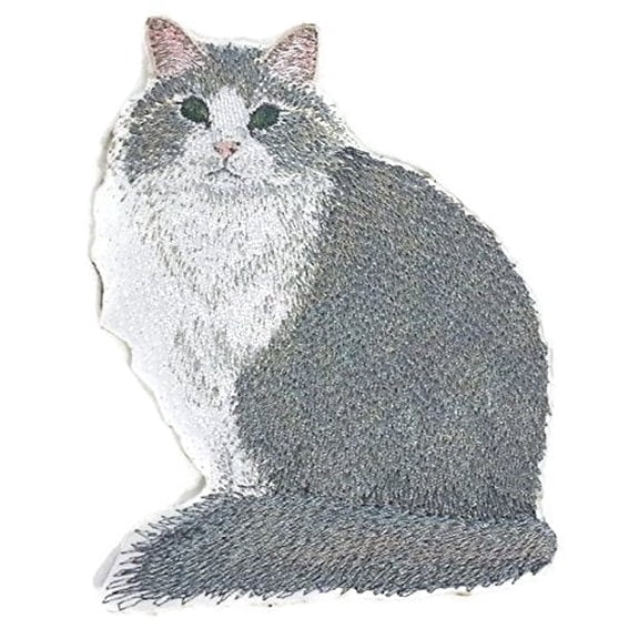 Amazing Custom Cat Portraits [Norwegian Forest Cat ] Embroidered Iron On/Sew Patch (4.5" x 3.68") Made in USA]