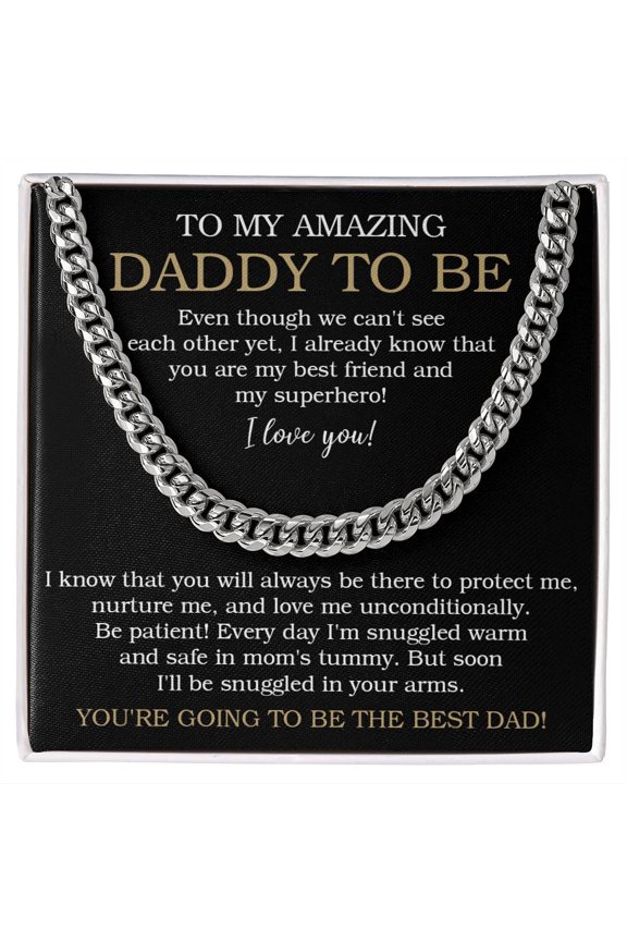 To My Amazing Daddy To Be Cuban Chain Necklace, Daddy To Be Gift from Bump, Necklace for New Dad, Cuban Link Chain, Stainless Steel or Yellow Gold, Message Card & Gift Box