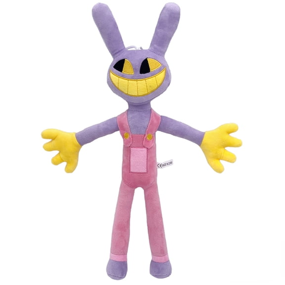 The Amazing Digital Circus Jax Plush, Standing Purple Rabbit Stuffed Doll with Tag, Soft Plush Figure with Pink Overalls, Home Decor Collectible Gift for Kids and Fans