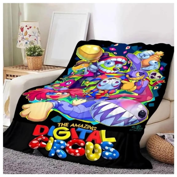 The Amazing Digital Circus Themed Flannel Blanket, Cartoon Pattern Blanket, Warm Cozy Blankets for Sofa Chairs Bed Office Home, Perfect for Cartoon Fans Suitable As A Gift
