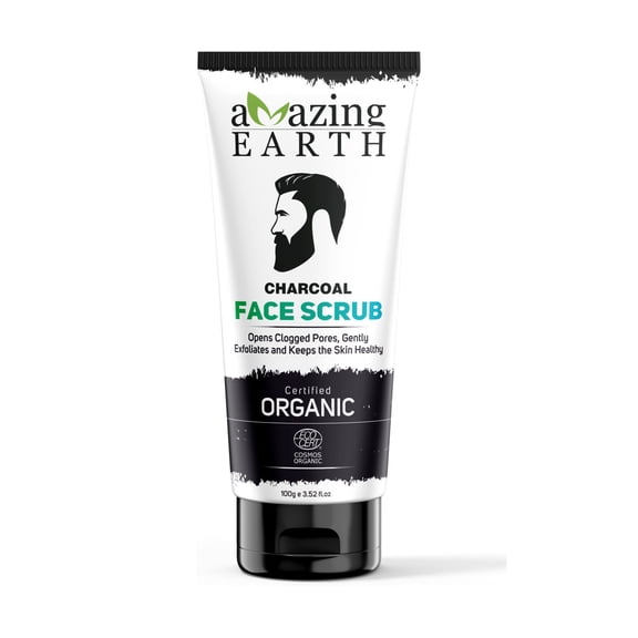 Amazing Earth Charcoal Face Scrub for Men Certified Organic Glowing Skin, Oil Control 100 gm