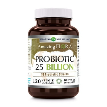 Amazing Flora Probiotic 10 Best Probiotics Strains 25 Billion 120 Veggie Capsules Supplement | Supports Better Digestive & Gut Health | Non-GMO | Gluten Free | Suitable for Vegetarians | Made in USA