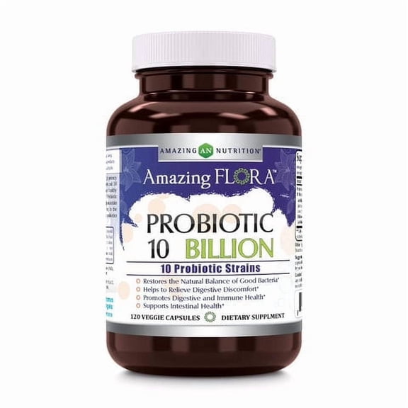 Amazing Flora Probiotic 10 Strains 10 Billions 120 Veggie Capsules Supplement | Supports Better Digestive & Gut Health | Non-GMO | Gluten-Free | Made in USA