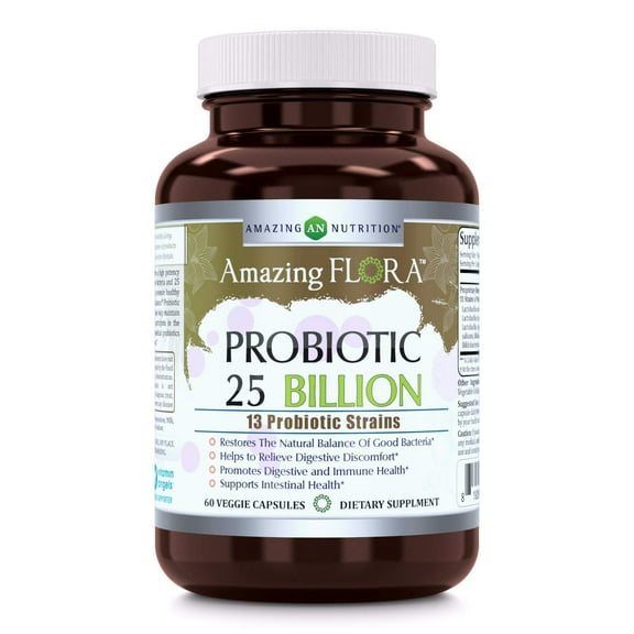 Amazing Flora Probiotic 25 Billion, 13 Strains 60 Veggie Capsules | 60 Day Supply | Non-GMO | Made in USA