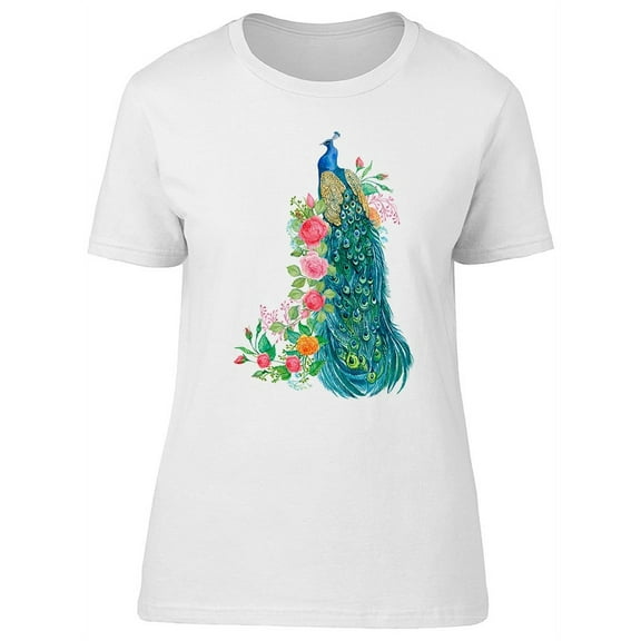 Amazing Floral Colorful Peacock T-Shirt Women -Image by Shutterstock, Female Small