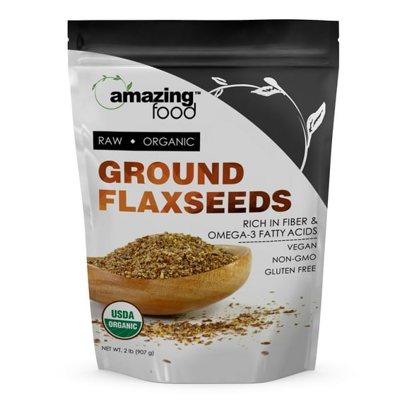 Amazing Food Natural Raw Ground Flaxseed 2Lbs (32oz) Powder Supplement | 14 Grams Per Serving | 65 Servings | Nutrient Rich | Non-GMO | Gluten Free | Made in USA