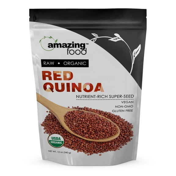 Amazing Food USDA Certified Organic Red Quinoa Seeds 12 Oz Supplement | 42 Grams Per Serving | 8 Servings | Non-GMO | Gluten Free | Made in USA
