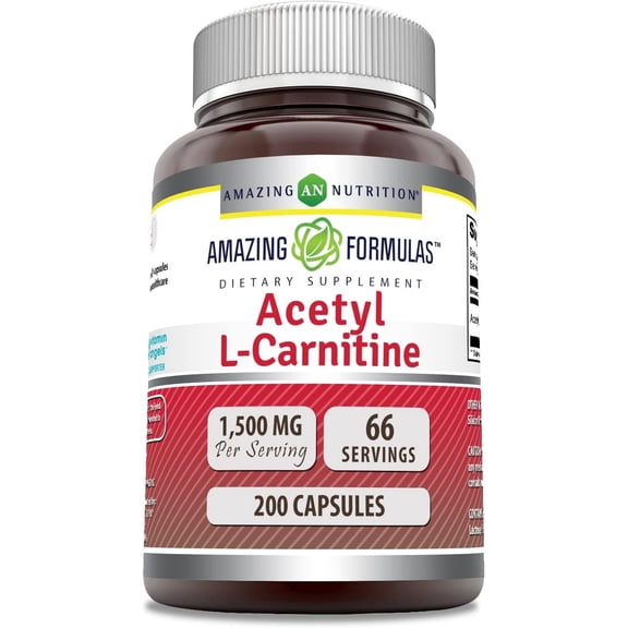 Amazing Formulas Acetyl L-Carnitine 1500 Mg Per Serving 200 Veggie Capsules Supplement | Non-GMO | Gluten Free | Suitable for Vegetarians