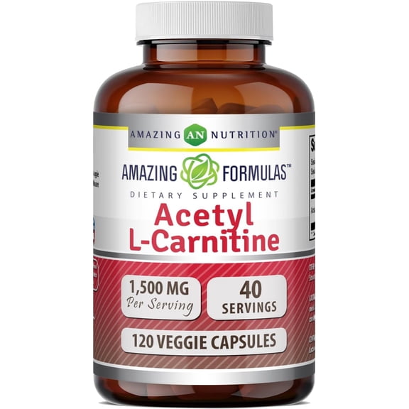 Amazing Formulas Acetyl L-Carnitine 1500 Mg Per Serving 120 Veggie Capsules Supplement | Non-GMO | Gluten Free | Suitable for Vegetarians