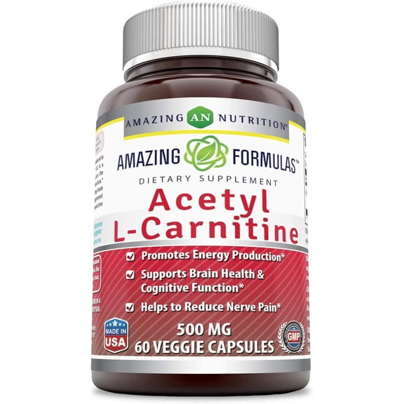 Amazing Formulas Acetyl L-Carnitine 1500 Mg Per Serving 60 Veggie Capsules Supplement | Non-GMO | Gluten Free | Suitable for Vegetarians | Pack of 2