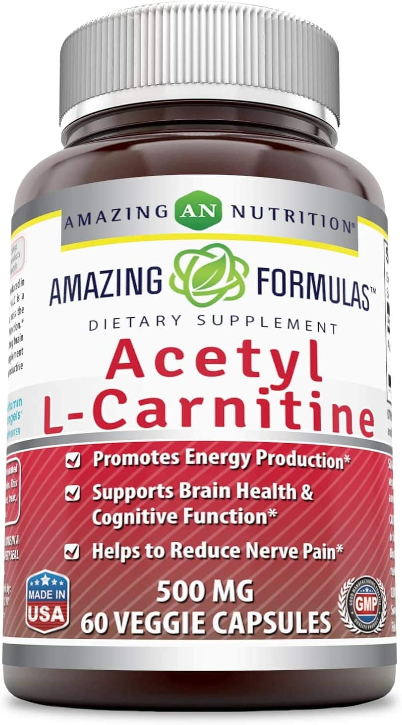 Amazing Formulas Acetyl LCarnitine Hcl Veggie Dietary Supplement 500Mg 60Veggie Capsules (Non