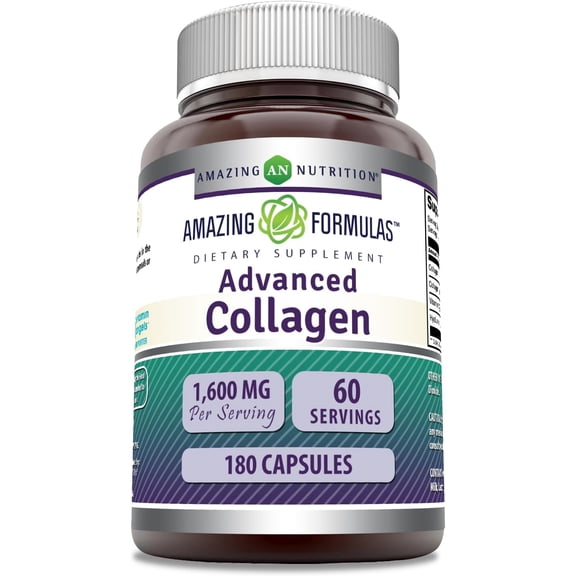 Amazing Formulas Advanced Collagen 1600mg Per Serving 180 Veggie Capsules Supplement | Collagen Type I, II & III with Vitamin C & Hyaluronic Acid | Non-GMO | Gluten Free | Made in USA