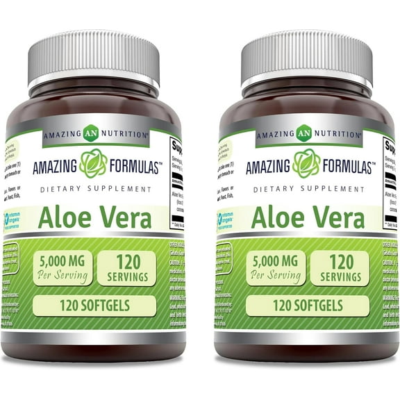 Amazing Formulas Aloe Vera 5000 Mg per Serving 120 Softgels Supplement | Non-GMO | Gluten Free | Made in USA | Pack of 2
