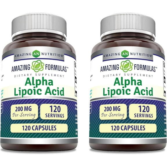 Amazing Formulas Alpha Lipoic Acid 200 Mg Per Serving 120 Capsules Supplement | Non-GMO | Gluten-Free | Made in USA | Pack of 2