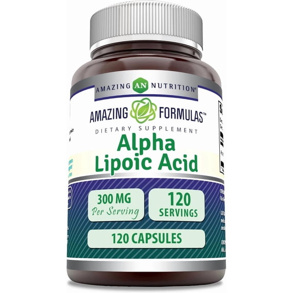 Amazing Formulas Alpha Lipoic Acid ALA 300mg Per Serving 120 Capsules Supplement | Non-GMO | Gluten Free | Made in USA