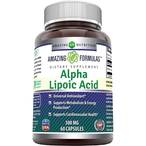Amazing Formulas Alpha Lipoic Acid ALA 300mg Per Serving 60 Capsules Supplement | Non-GMO | Gluten Free | Made in USA