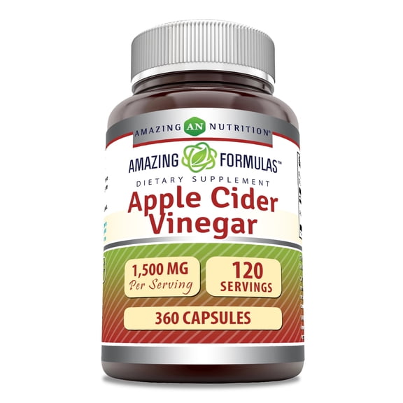 Amazing Formulas Apple Cider Vinegar 1500 Mg Per Serving 360 Capsules Supplement | Non-GMO | Gluten-Free | Made in USA