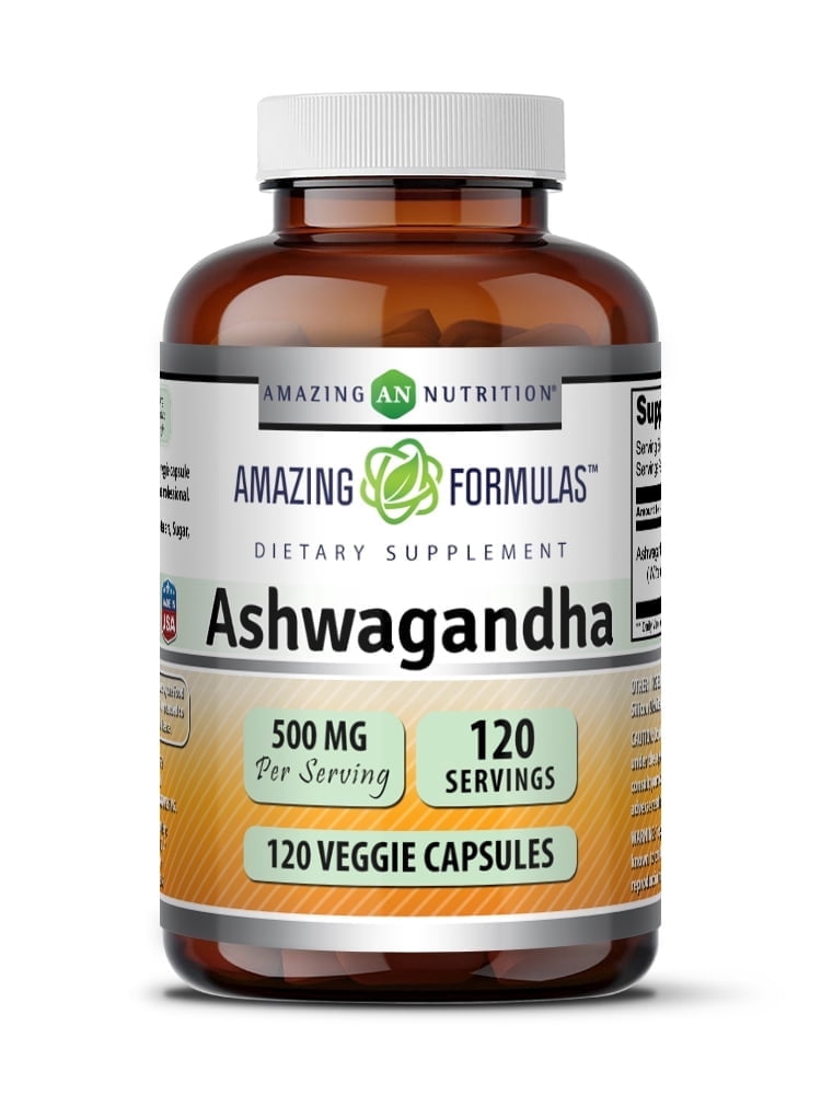 Amazing Formulas Ashwagandha Extract 500 mg Per Serving 120 Veggie Capsules | Non-GMO | Gluten Free | | Ideal for Vegetarian