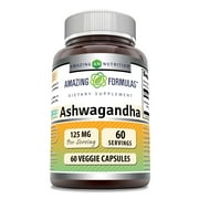 Amazing Formulas Ashwagandha Extract 125 mg 60 Veggie Capsules | Non-GMO | Gluten Free | Made in USA