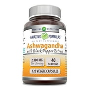 Amazing Formulas Ashwagandha Root with Black Pepper Extract | 2100 mg Per Serving | 120 Veggie Capsules Supplement | Made in USA