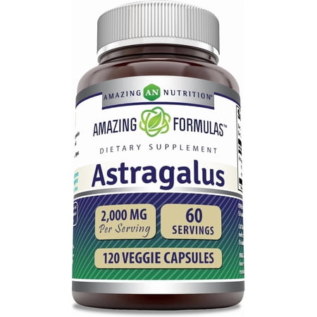 Amazing Formulas Astragalus 2000 mg Per Serving 120 Capsules Supplement | Made From Pure Astragalus Membranaceus Plant Root Extract | Non-GMO | Gluten Free