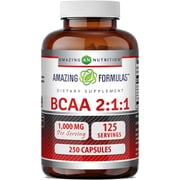 Amazing Formulas BCAA 211 1000 Mg Per Serving 250 Capsules | 125 Servings | Branched Chain Amino Acids | Post Workout Muscle Recovery Capsules for Men & Women