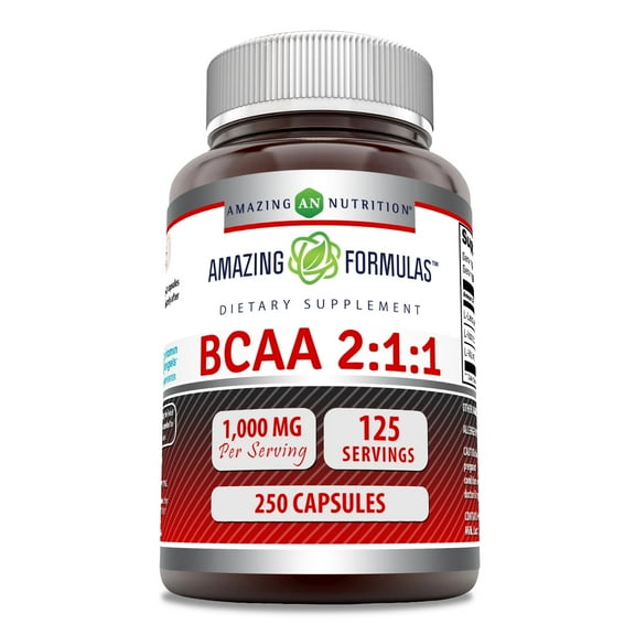Amazing Formulas BCAA 2:1:1 1000 Mg Per Serving 250 Capsules | 125 Servings | Branched Chain Amino Acids | Post Workout Muscle Recovery Capsules for Men & Women | Made in USA