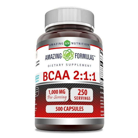 Amazing Formulas BCAA 2:1:1 1000 Mg Per Serving 500 Capsules | 250 Servings | Branched Chain Amino Acids | Post Workout Muscle Recovery Capsules for Men & Women | Made in USA