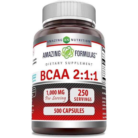 Amazing Formulas BCAA 2:1:1 1000 Mg Per Serving 500 Capsules | 250 Servings | Branched Chain Amino Acids | Post Workout Muscle Recovery Capsules for Men & Women | Made in USA