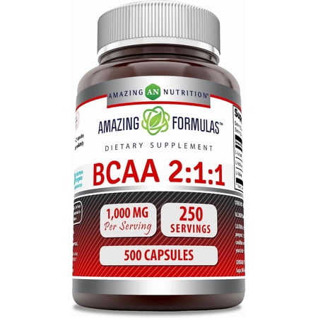 Amazing Formulas BCAA 2:1:1 1000 Mg Per Serving 500 Capsules | 250 Servings | Branched Chain Amino Acids | Post Workout Muscle Recovery Capsules for Men & Women