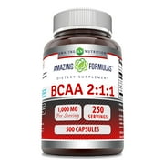 Amazing Formulas BCAA 2:1:1 1000 Mg Per Serving 500 Capsules | 250 Servings | Branched Chain Amino Acids | Post Workout Muscle Recovery Capsules for Men & Women | Made in USA