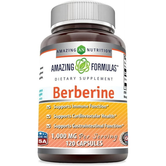 Amazing Formulas Berberine 1000mg Per Serving 120 Capsules Supplement|Non GMO | Gluten Free | Made in USA